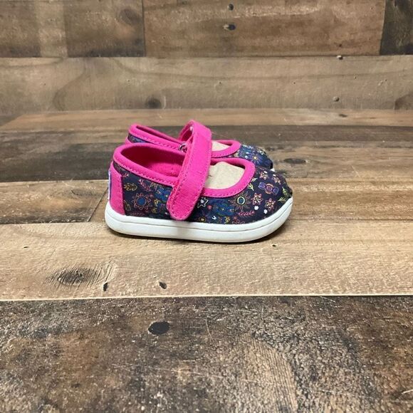 Tom’s Baby Girl Size 2T Mary Jane Shoes Blue Forest Floral Slip On with Strap - Picture 1 of 6